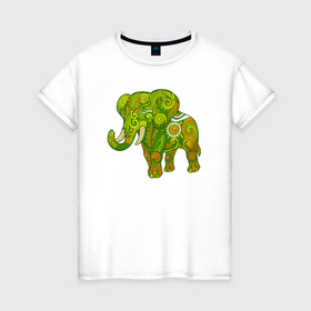 Женская футболка хлопок с принтом Зелёный слон в Петрозаводске, 100% хлопок | прямой крой, круглый вырез горловины, длина до линии бедер, слегка спущенное плечо | 