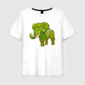 Мужская футболка хлопок Oversize с принтом Зелёный слон в Санкт-Петербурге, 100% хлопок | свободный крой, круглый ворот, “спинка” длиннее передней части | Тематика изображения на принте: 