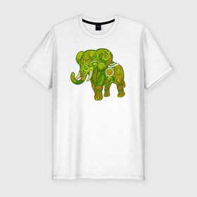 Мужская футболка хлопок Slim с принтом Зелёный слон в Санкт-Петербурге, 92% хлопок, 8% лайкра | приталенный силуэт, круглый вырез ворота, длина до линии бедра, короткий рукав | 