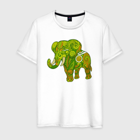Мужская футболка хлопок с принтом Зелёный слон в Санкт-Петербурге, 100% хлопок | прямой крой, круглый вырез горловины, длина до линии бедер, слегка спущенное плечо. | Тематика изображения на принте: 
