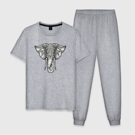 Мужская пижама хлопок с принтом India elephant в Санкт-Петербурге, 100% хлопок | брюки и футболка прямого кроя, без карманов, на брюках мягкая резинка на поясе и по низу штанин
 | 