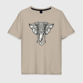 Мужская футболка хлопок Oversize с принтом India elephant в Белгороде, 100% хлопок | свободный крой, круглый ворот, “спинка” длиннее передней части | 