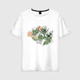 Женская футболка хлопок Oversize с принтом Абстракция с силуэтом цветов в Белгороде, 100% хлопок | свободный крой, круглый ворот, спущенный рукав, длина до линии бедер
 | 