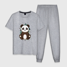 Мужская пижама хлопок с принтом Странная панда в Новосибирске, 100% хлопок | брюки и футболка прямого кроя, без карманов, на брюках мягкая резинка на поясе и по низу штанин
 | 
