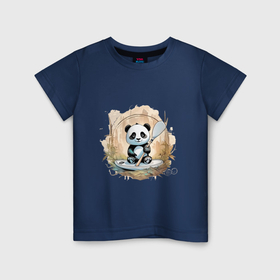 Детская футболка хлопок с принтом Панда сапсёрфер , 100% хлопок | круглый вырез горловины, полуприлегающий силуэт, длина до линии бедер | 
