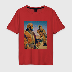 Мужская футболка хлопок Oversize с принтом Соколиная охота в Белгороде, 100% хлопок | свободный крой, круглый ворот, “спинка” длиннее передней части | Тематика изображения на принте: 