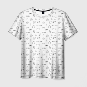 Мужская футболка 3D с принтом спортивные аксессуары  паттерн , 100% полиэфир | прямой крой, круглый вырез горловины, длина до линии бедер | 