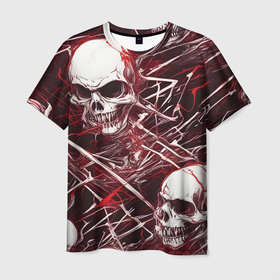 Мужская футболка 3D с принтом Красные скелетоны в Екатеринбурге, 100% полиэфир | прямой крой, круглый вырез горловины, длина до линии бедер | 