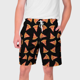 Мужские шорты 3D с принтом Кусочки пиццы ,  полиэстер 100% | прямой крой, два кармана без застежек по бокам. Мягкая трикотажная резинка на поясе, внутри которой широкие завязки. Длина чуть выше колен | 