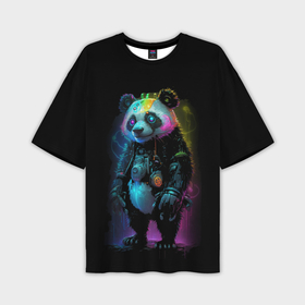 Мужская футболка oversize 3D с принтом Панда   в стиле киберпанк ,  |  | 