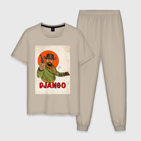 Мужская пижама хлопок с принтом Джанго фримен , 100% хлопок | брюки и футболка прямого кроя, без карманов, на брюках мягкая резинка на поясе и по низу штанин
 | 