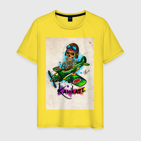 Мужская футболка хлопок с принтом Kamikaze в Новосибирске, 100% хлопок | прямой крой, круглый вырез горловины, длина до линии бедер, слегка спущенное плечо. | 