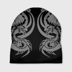 Шапка 3D с принтом Два серых дракона в Екатеринбурге, 100% полиэстер | универсальный размер, печать по всей поверхности изделия | 