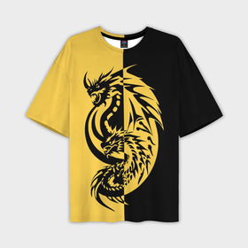 Мужская футболка oversize 3D с принтом Желтый черный дракон в Екатеринбурге,  |  | 