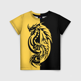 Детская футболка 3D с принтом Желтый черный дракон в Белгороде, 100% гипоаллергенный полиэфир | прямой крой, круглый вырез горловины, длина до линии бедер, чуть спущенное плечо, ткань немного тянется | 