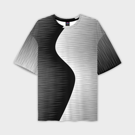 Мужская футболка oversize 3D с принтом Черная белая абстракция зигзаг в Петрозаводске,  |  | Тематика изображения на принте: 