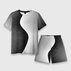 Мужской костюм с шортами 3D с принтом Черная белая абстракция зигзаг в Петрозаводске,  |  | Тематика изображения на принте: 