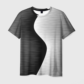 Мужская футболка 3D с принтом Черная белая абстракция зигзаг в Белгороде, 100% полиэфир | прямой крой, круглый вырез горловины, длина до линии бедер | 