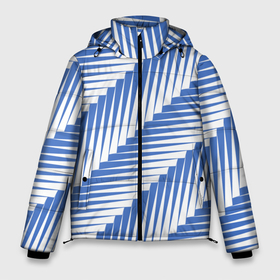 Мужская зимняя куртка 3D с принтом Голубая белая диагональ в Белгороде, верх — 100% полиэстер; подкладка — 100% полиэстер; утеплитель — 100% полиэстер | длина ниже бедра, свободный силуэт Оверсайз. Есть воротник-стойка, отстегивающийся капюшон и ветрозащитная планка. 

Боковые карманы с листочкой на кнопках и внутренний карман на молнии. | 