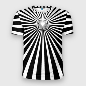 Мужская футболка 3D Slim с принтом Черно белая полосатая иллюзия в Курске, 100% полиэстер с улучшенными характеристиками | приталенный силуэт, круглая горловина, широкие плечи, сужается к линии бедра | Тематика изображения на принте: 