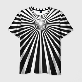 Мужская футболка 3D с принтом Черно белая полосатая иллюзия в Курске, 100% полиэфир | прямой крой, круглый вырез горловины, длина до линии бедер | Тематика изображения на принте: 