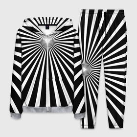 Мужской костюм 3D с принтом Черно белая полосатая иллюзия в Курске, 100% полиэстер | Манжеты и пояс оформлены тканевой резинкой, двухслойный капюшон со шнурком для регулировки, карманы спереди | 