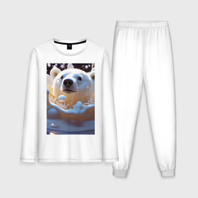 Мужская пижама с лонгсливом хлопок с принтом Белый медведь в молоке в Кировске,  |  | Тематика изображения на принте: 