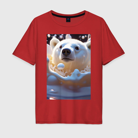 Мужская футболка хлопок Oversize с принтом Белый медведь в молоке в Кировске, 100% хлопок | свободный крой, круглый ворот, “спинка” длиннее передней части | 