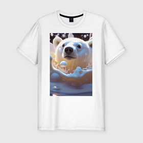Мужская футболка хлопок Slim с принтом Белый медведь в молоке в Кировске, 92% хлопок, 8% лайкра | приталенный силуэт, круглый вырез ворота, длина до линии бедра, короткий рукав | Тематика изображения на принте: 