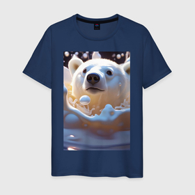 Мужская футболка хлопок с принтом Белый медведь в молоке в Кировске, 100% хлопок | прямой крой, круглый вырез горловины, длина до линии бедер, слегка спущенное плечо. | 