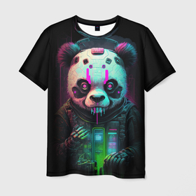 Мужская футболка 3D с принтом Панда   киберпанк в Кировске, 100% полиэфир | прямой крой, круглый вырез горловины, длина до линии бедер | Тематика изображения на принте: 