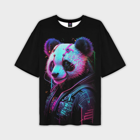 Мужская футболка oversize 3D с принтом Панда в красках киберпанк ,  |  | 