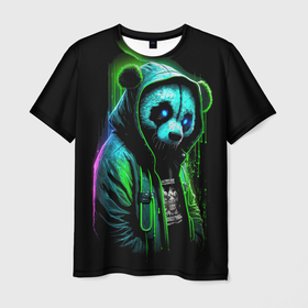 Мужская футболка 3D с принтом Панда     киберпанк в Кировске, 100% полиэфир | прямой крой, круглый вырез горловины, длина до линии бедер | Тематика изображения на принте: 