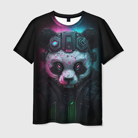 Мужская футболка 3D с принтом Киберпанк   панда в Кировске, 100% полиэфир | прямой крой, круглый вырез горловины, длина до линии бедер | Тематика изображения на принте: 