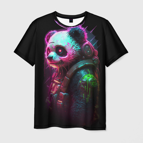 Мужская футболка 3D с принтом Cyberpunk  panda , 100% полиэфир | прямой крой, круглый вырез горловины, длина до линии бедер | 