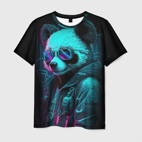 Мужская футболка 3D с принтом Панда      в стиле киберпанк в Кировске, 100% полиэфир | прямой крой, круглый вырез горловины, длина до линии бедер | 