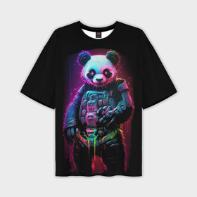 Мужская футболка oversize 3D с принтом Киберпанк панда во весь рост ,  |  | Тематика изображения на принте: 