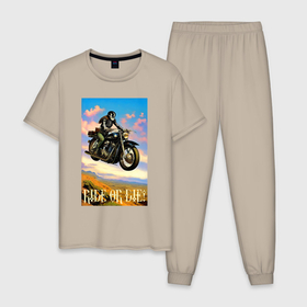 Мужская пижама хлопок с принтом Ride or die   crazy racer   neural network в Екатеринбурге, 100% хлопок | брюки и футболка прямого кроя, без карманов, на брюках мягкая резинка на поясе и по низу штанин
 | Тематика изображения на принте: 