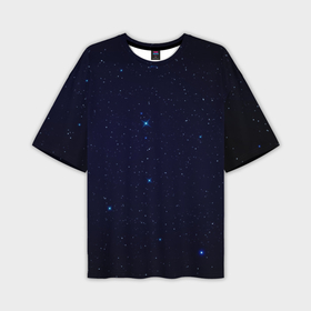 Мужская футболка oversize 3D с принтом Тёмный космос и синие звёзды ,  |  | 