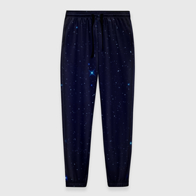Мужские брюки 3D с принтом Тёмный космос и синие звёзды в Курске, 100% полиэстер | манжеты по низу, эластичный пояс регулируется шнурком, по бокам два кармана без застежек, внутренняя часть кармана из мелкой сетки | Тематика изображения на принте: 