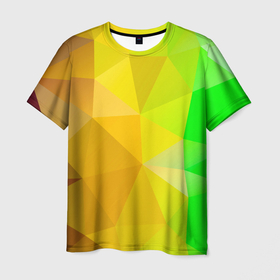 Мужская футболка 3D с принтом Жёлто зелёная геометрия в Екатеринбурге, 100% полиэфир | прямой крой, круглый вырез горловины, длина до линии бедер | 