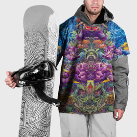 Накидка на куртку 3D с принтом Зеркальный цветочный паттерн с птицами   мода    нейросеть в Кировске, 100% полиэстер |  | 