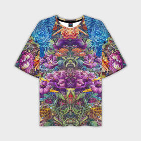 Мужская футболка oversize 3D с принтом Зеркальный цветочный паттерн с птицами   мода    нейросеть в Кировске,  |  | 