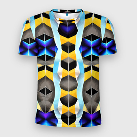 Мужская футболка 3D Slim с принтом Vanguard geometric pattern   neural network в Кировске, 100% полиэстер с улучшенными характеристиками | приталенный силуэт, круглая горловина, широкие плечи, сужается к линии бедра | 