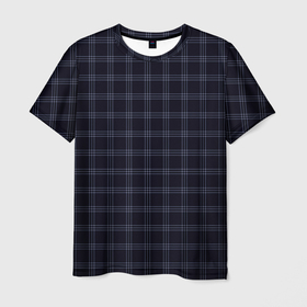 Мужская футболка 3D с принтом Тёмно синий клетчатый в Санкт-Петербурге, 100% полиэфир | прямой крой, круглый вырез горловины, длина до линии бедер | 