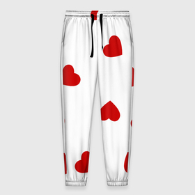 Мужские брюки 3D с принтом Красные сердечки на белом в Петрозаводске, 100% полиэстер | манжеты по низу, эластичный пояс регулируется шнурком, по бокам два кармана без застежек, внутренняя часть кармана из мелкой сетки | Тематика изображения на принте: 