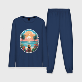 Мужская пижама с лонгсливом хлопок с принтом Прекрасный закат на море в Санкт-Петербурге,  |  | Тематика изображения на принте: 
