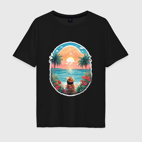 Мужская футболка хлопок Oversize с принтом Прекрасный закат на море в Белгороде, 100% хлопок | свободный крой, круглый ворот, “спинка” длиннее передней части | 