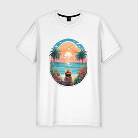 Мужская футболка хлопок Slim с принтом Прекрасный закат на море в Белгороде, 92% хлопок, 8% лайкра | приталенный силуэт, круглый вырез ворота, длина до линии бедра, короткий рукав | 