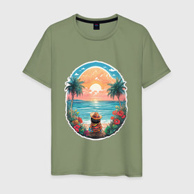 Мужская футболка хлопок с принтом Прекрасный закат на море в Белгороде, 100% хлопок | прямой крой, круглый вырез горловины, длина до линии бедер, слегка спущенное плечо. | 
